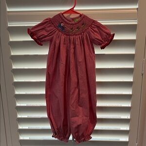 Red Gingham Smocked Baby Romper